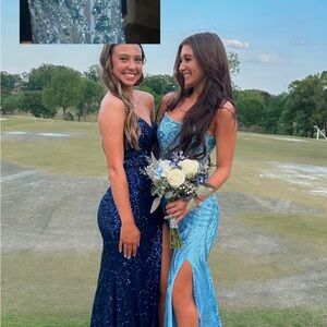 Light Blue Sequin Slit Prom Dress